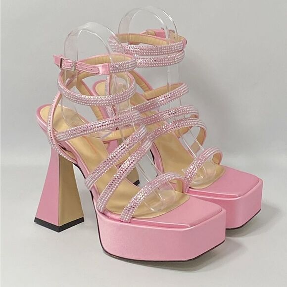 MACH & MACH Crystal-Embellished Satin Platform Sandals size 36 - Picture 4 of 12